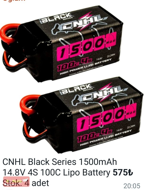 Sıfır CNHL Black Serisi 4S 1500 Mah 100C Lipo pil