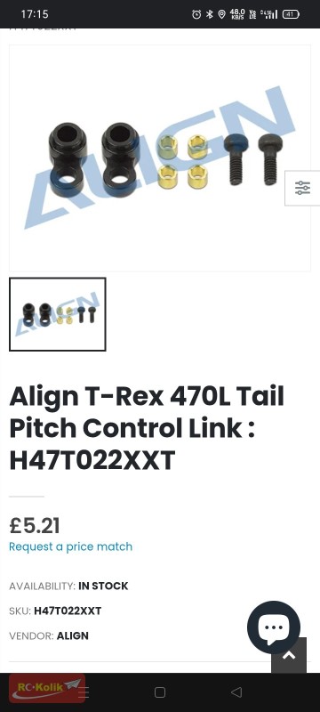 Align trex 470l tail pitch rod